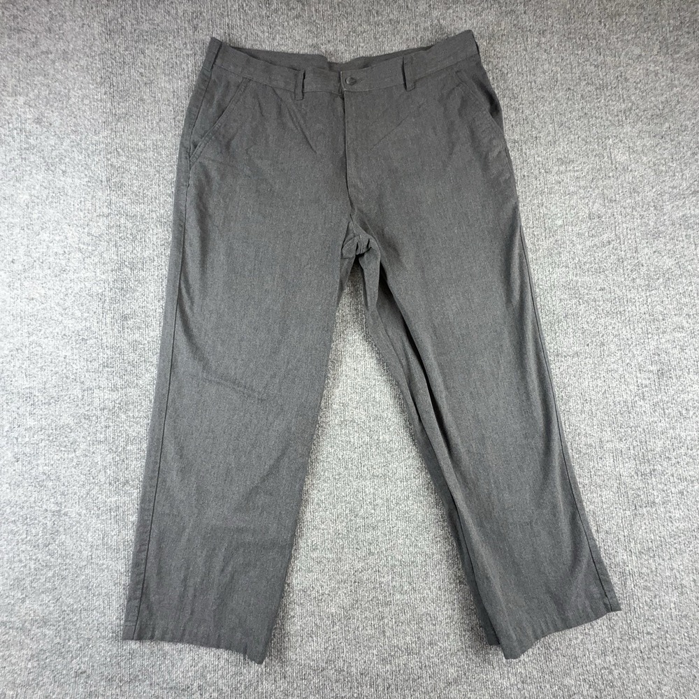 George Pants Mens 40x28 Gray Heather Charcoal Knit Flat Front Dress Slacks